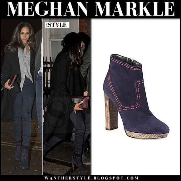 Burberry ankle boot, Hazelburst 115, blue suede, wood-effect heel. Red stitching - Picture 7 of 8